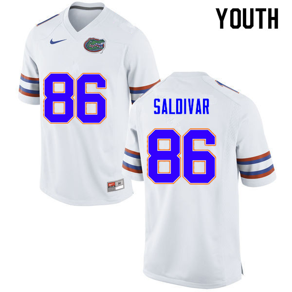 Youth #86 Andres Saldivar Florida Gators College Football Jerseys Sale-White - Click Image to Close